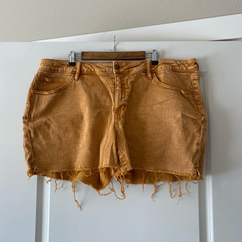 Ava and Viv orange distressed denim shorts